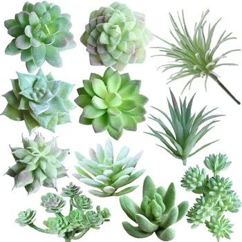 

11Pcs Artificial Succulent Plants Green Unpotted Faux Flower Succulents Mini Echeveria for Home Garden Decorations