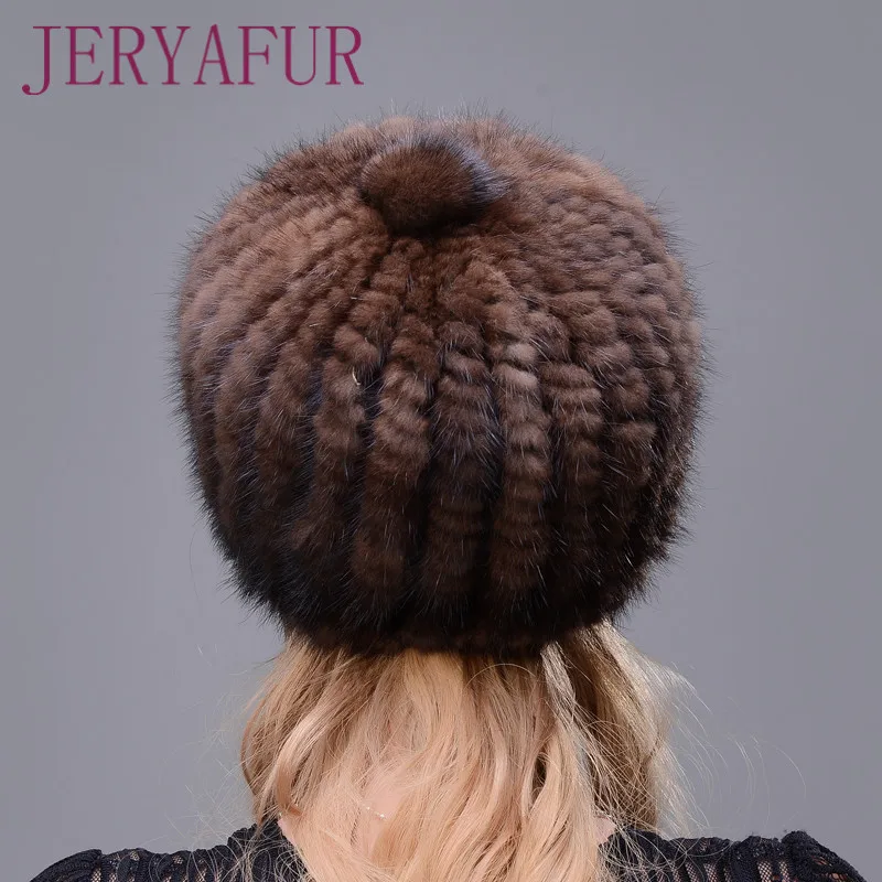 Schalentiere hut heisser verkauf frauen зимняя Капа ohr warme nerz gestrickte hut pelz hut mit kleinen ball auf die top BEL