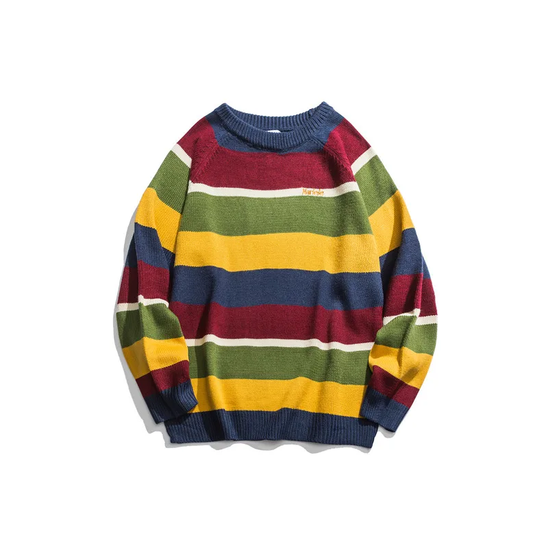Темный значок Радужный полосатый свитер для мужчин осень зима Джемперы вязаный свитер корейский стиль мужской свитер - Цвет: colorful sweater