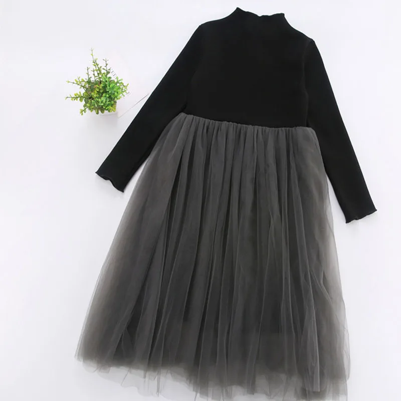 Girls Dress Princess Costume Girls' Dresses Winter Autumn Casual Children's Fluffy Gauze Base Dress Big Children's Wear Versatile Winter Princess Dress