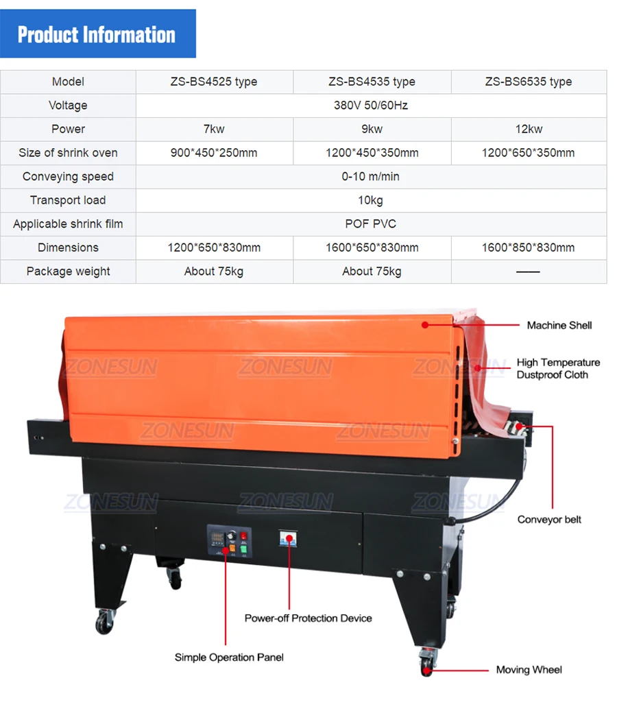 ZONESUN BS4525 Máquina Automática de Retração Térmica