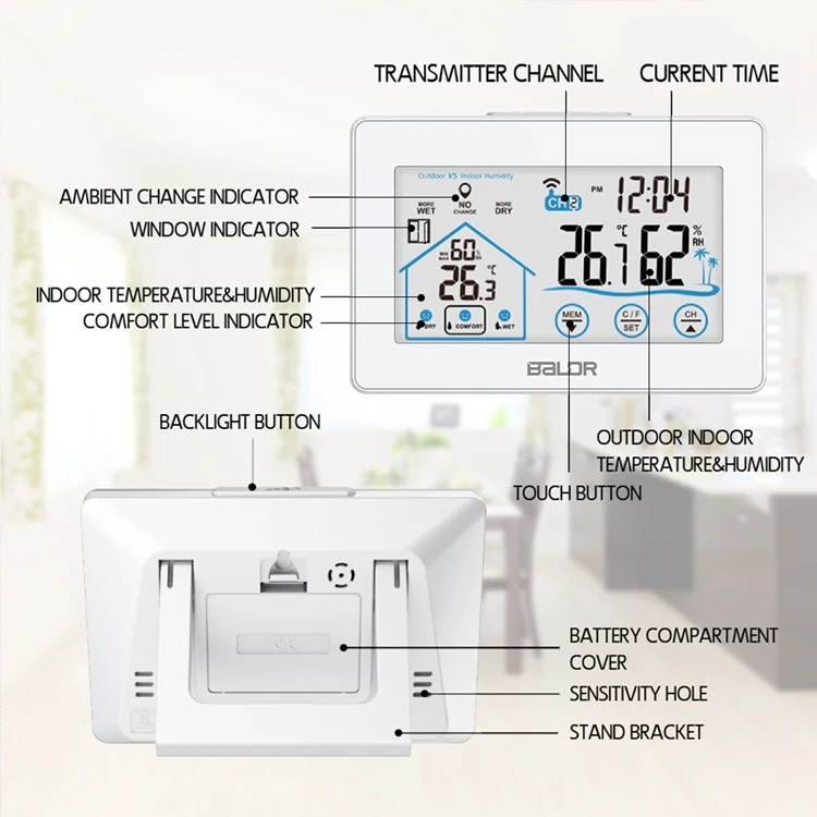 Baldr Wireless Remote Sensor Temperature Humidity Display Matching ONLY for  Model B0317 Touch Button Weather Station Thermometer