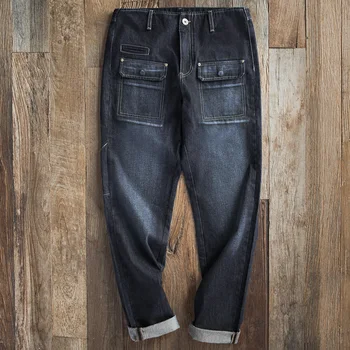 

Maden Men's Retro Straight Foot Tooling Jeans Autumn Heavy Denim Pants Men