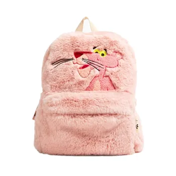 

Cute Cartoon Pink Panther Plush Backpack for Woman Girls Pink Panther School Bags Pink Leopard Backpack for Children Grils Gifts