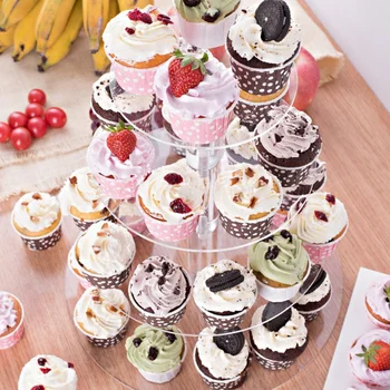

4 Tier Round Acrylic Cupcake Display Stand,Wedding Party Dessert Stand Tree Tower -Clear Display Holder Tree