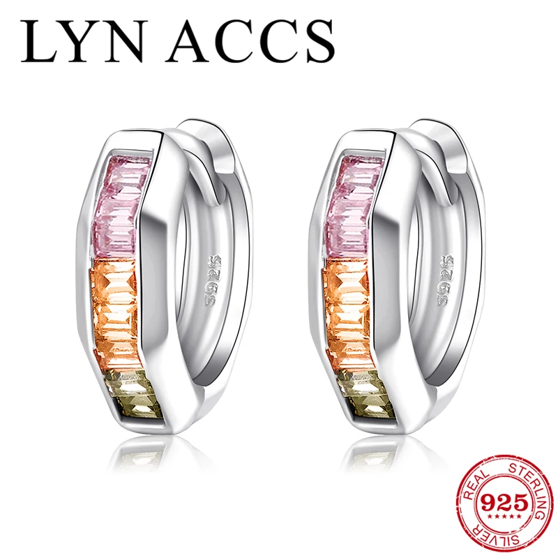 

New 925 Sterling Silver Zircon Earrings DIY gift fine colorful square CZ luxury Hoop Earrings Wedding Party Jewelry