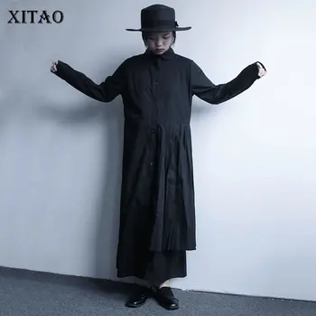 

XITAO Irregular Women Dress Simple Solid Color Loose Plus Size Long Sleeve Dresses Paneled Pleated Hem Fashion Harajuku XJ4108
