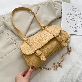 

Women Shoulder Handbag elt Buckle Chain Crossbody Bag Fashion Alligator Pattern BClassic Elegant Crossbody Shoulder Bag