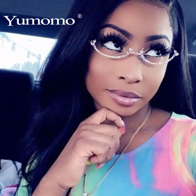 lady s cat eyes half frame diamond glasses frame retro women crystal eyewear glasses without lens groove eyeglasses frame