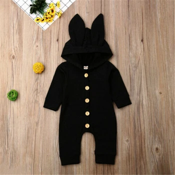 

Fashion casual autumn winter cute newborn baby girls boys ears hooded one-piece solid color single-breasted romper