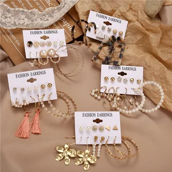 

2020 Pearl Round Earrings Set For Women,Acrylic Geometric Drop Earring, Female Fashion Vintage Earrings NEW Jewelry
