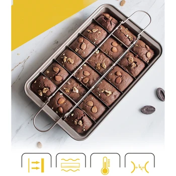 

18 Cavity Non-Stick Kitchen Brownie Pan Tin With Dividers Brownie Tray Baking Tool Cooking Pan 12 By 8 Inches Dark