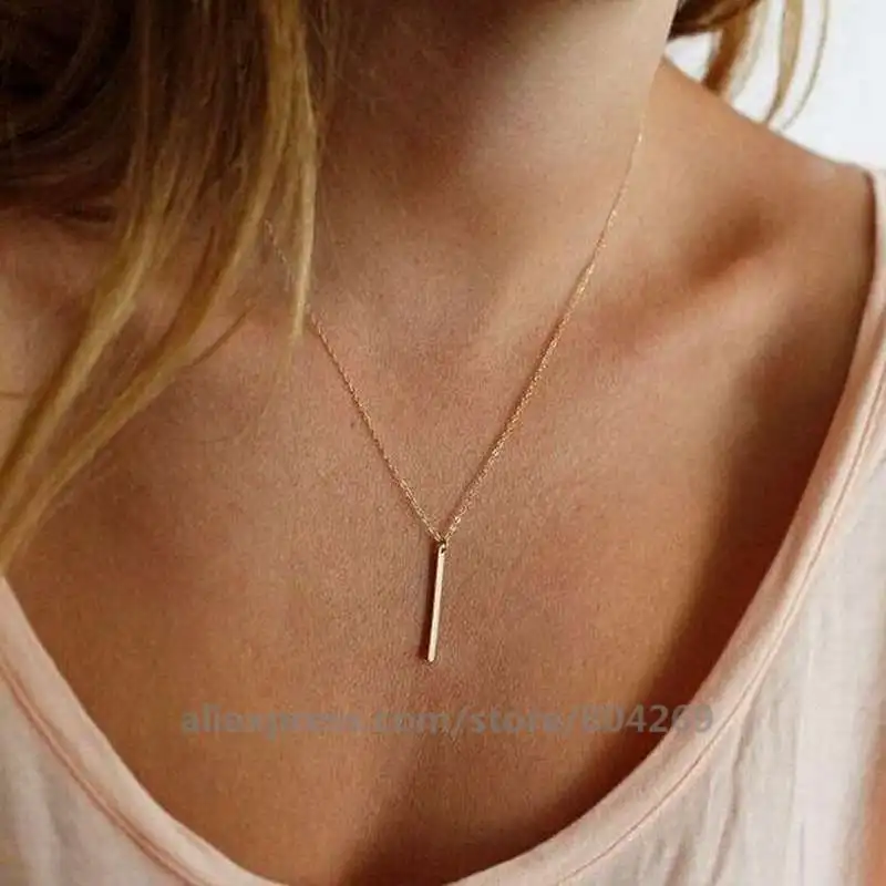 

500pcs/lot Fashion Geometric Stick Bar Pendant Necklaces Temperament Hot Clavicle Chain Necklace Wholesale Women Jewelry Gift