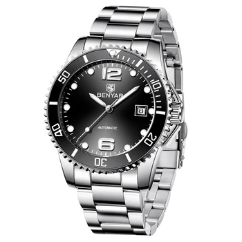 

2019 BENYAR Top Brand Men Automatic Mechanical Mens Watch Fashion Luxury Black Dial Stainless Steel Luminous Male Clock