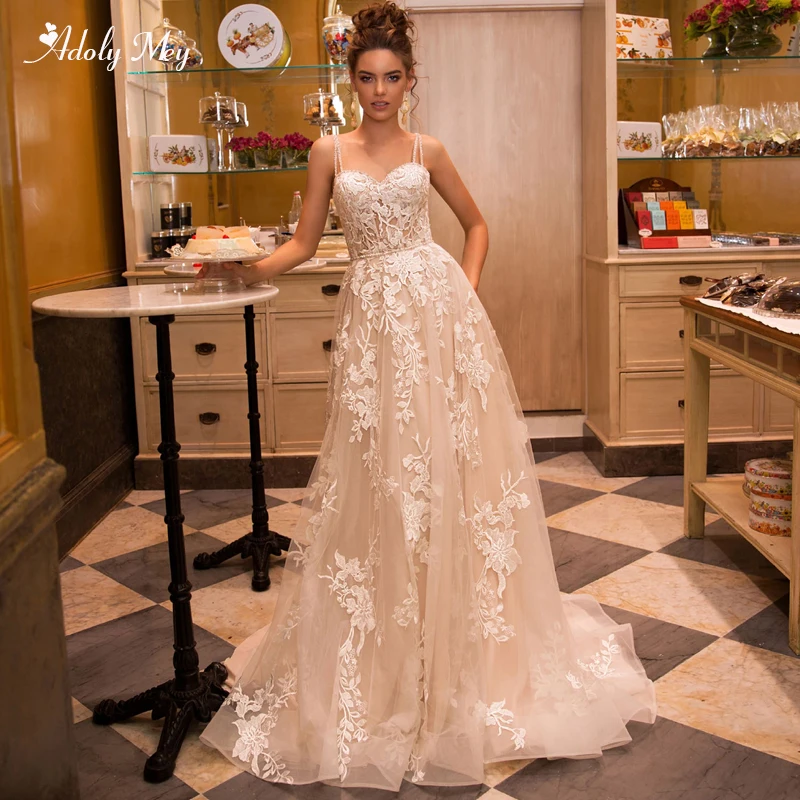 Adoly Mey великолепное свадебное платье трапециевидной формы с аппликацией и шлейфом роскошное свадебное платье принцессы на тонких бретелях с бисером размера плюс