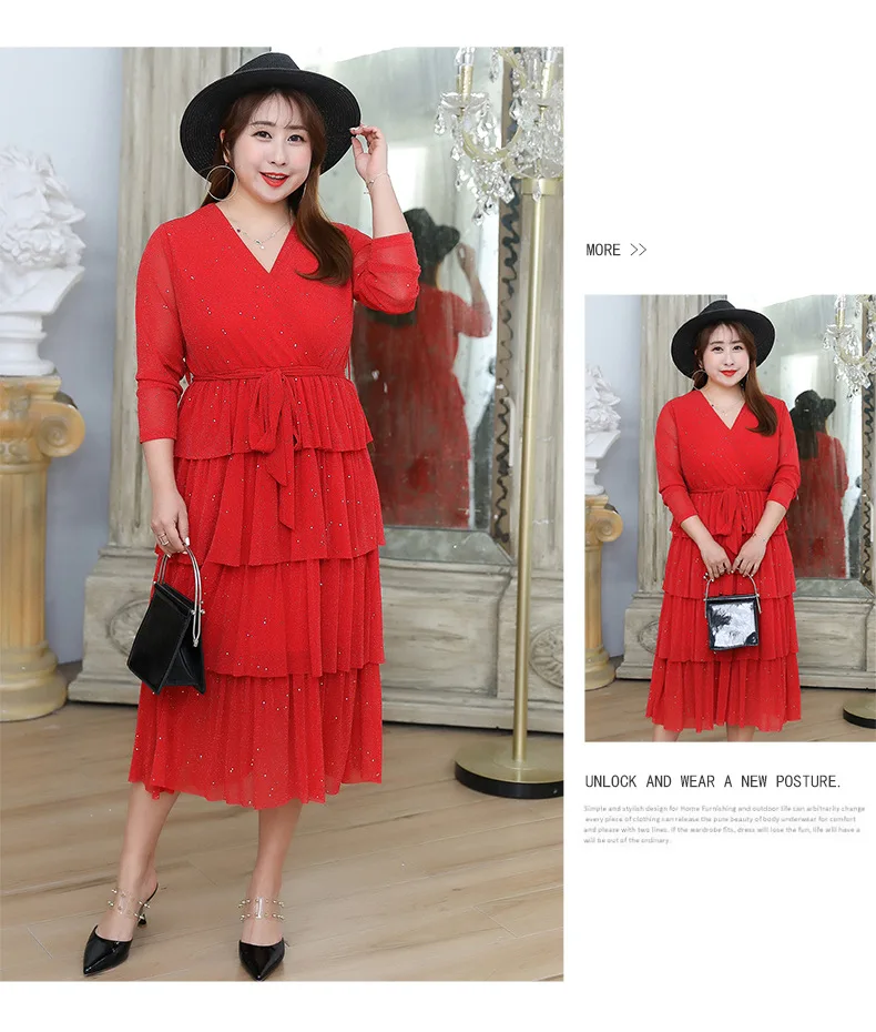 Autumn Clothing New Style Fat Mm Large Size Dress Plus-sized Elegant Liangsi Dress a Generation of Fat a 6804