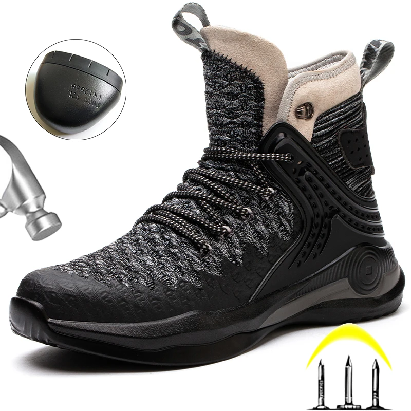 

High Top Men Boots Steel Toe Shoes Men Work Boots Safety Shoes Men Anti-puncture Work Sneakers Lightweight Winter Boots Male