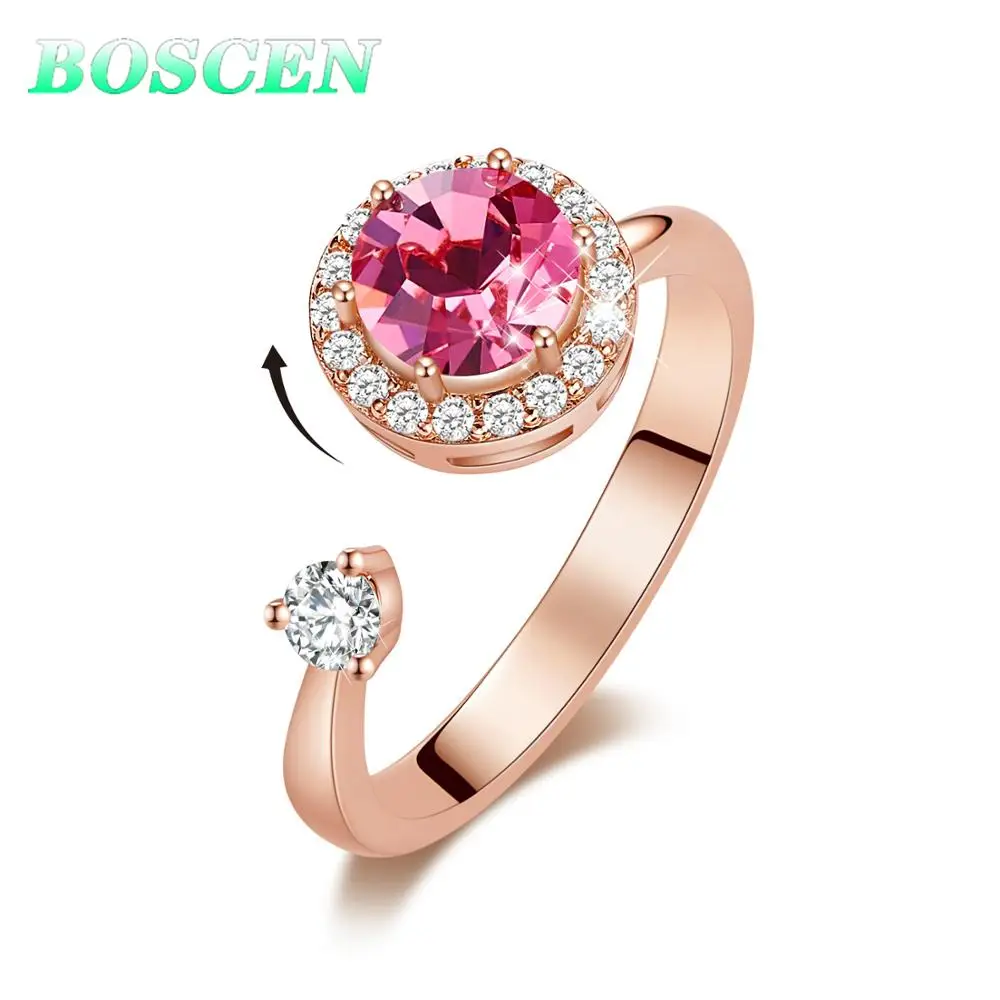 BOSCEN Ring For Women Birthday Valentines Gift Embellished With Austrian crystal 2019 Rotatable red Rose Gold Elegant | Украшения и