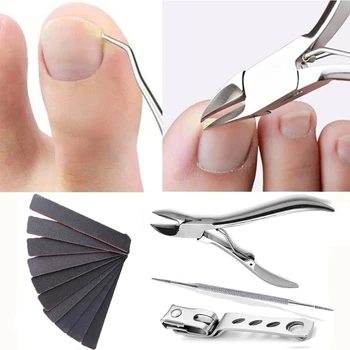 

10 Pcs Grit Square Nail Files Stainless Steel Trimmer Ingrown Toe Nail Cuticle Scissor Double Ended Toenail File set Pedicure