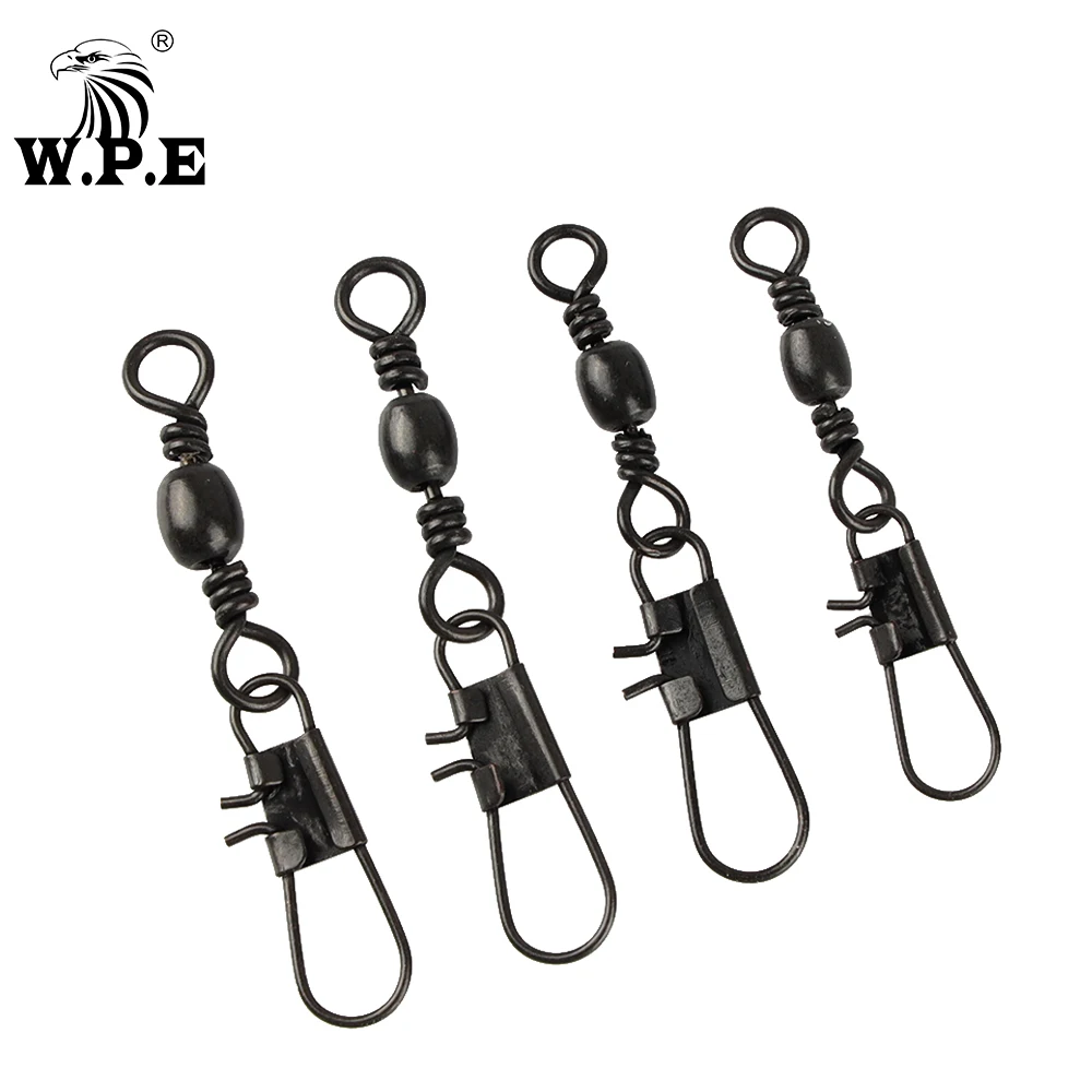 W.P.E 30/50pcs Fishing Swivel 58 Fishing Connector Barrel Swivel Interlock Snap Pin Rolling
