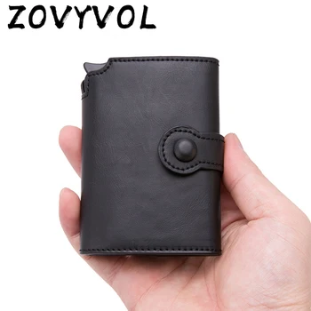 

ZOVYVOL 2020 Men Button Credit Card Holder High Quality Metal Aluminum Auto Pop-up RFID ID Card Case Black Wallet Coin Purse