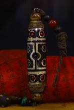 

4"Tibet Temple Collection Old Natural agate Filigree mosaic Gem Dzi Bead Burst old Eyeball Pendant amulet Town House Exorcism