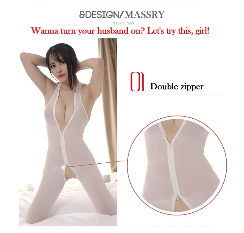 High Quality Mesh Open Long Zipper Open Crotch Bodysuit See through Women Vest Full Bodystocking Sexy Ultra-thin Tight Jumpsuit nude bodysuit