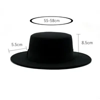 Autumn Winter Wool Boater Flat Top Hat For Women's Felt Wide Brim Fedora Hat Jazz Cap Classic Bowler Gambler Top Hat 3