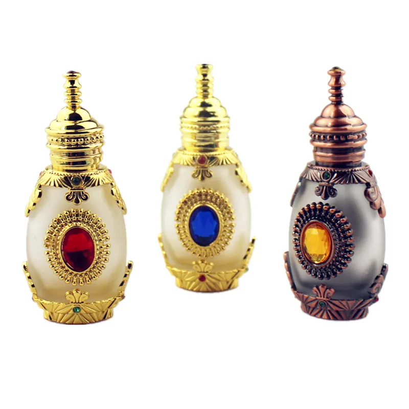 15 мл старинный металлический стеклянный флакон для духов в арабском стиле, бутылочки для эфирных масел со стеклянной капельницей, флакон Ближнего Востока