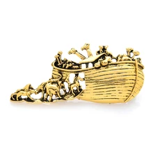 

Wuli&baby Vintage Noah Ark Story Brooches For Women Unisex 3-color Fairy Tale Taking Animals By Boat Brooch Pins