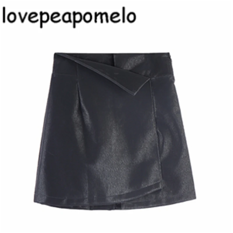 

Lady Trendy New Spring Autumn A-Line Women's Skirts High Waist PU Leather Irregular Buttocks Mujer Faldas Korea Style Mini Skirt