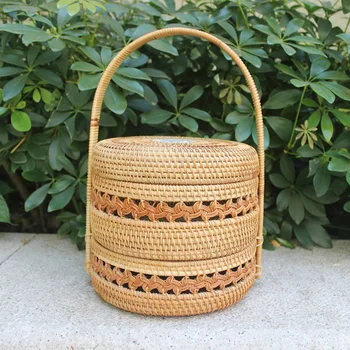 

Idyllic Style Rattan Tray with Handles Idyllic Home Basin Portable Basket Picnic Storage Basket