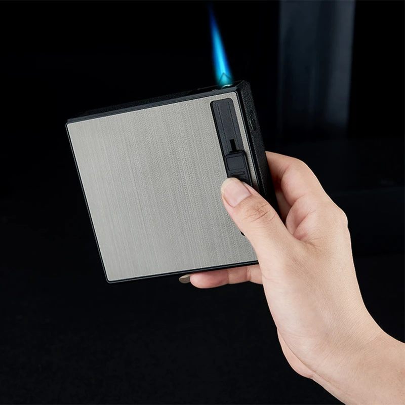 

New 18pcs Capacity Cigarettes Case Lighter Aluminum Alloy Cigarette Holder Box With Built-in Refillable Blue Flame Gas Lighter