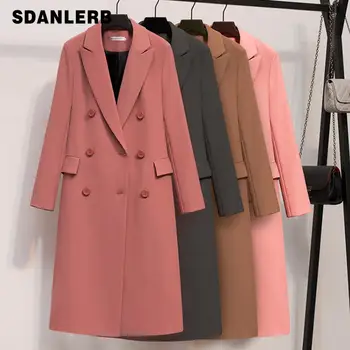 

Spring Autumn fashion Double Breasted Women Long Style Blazer coat office lady