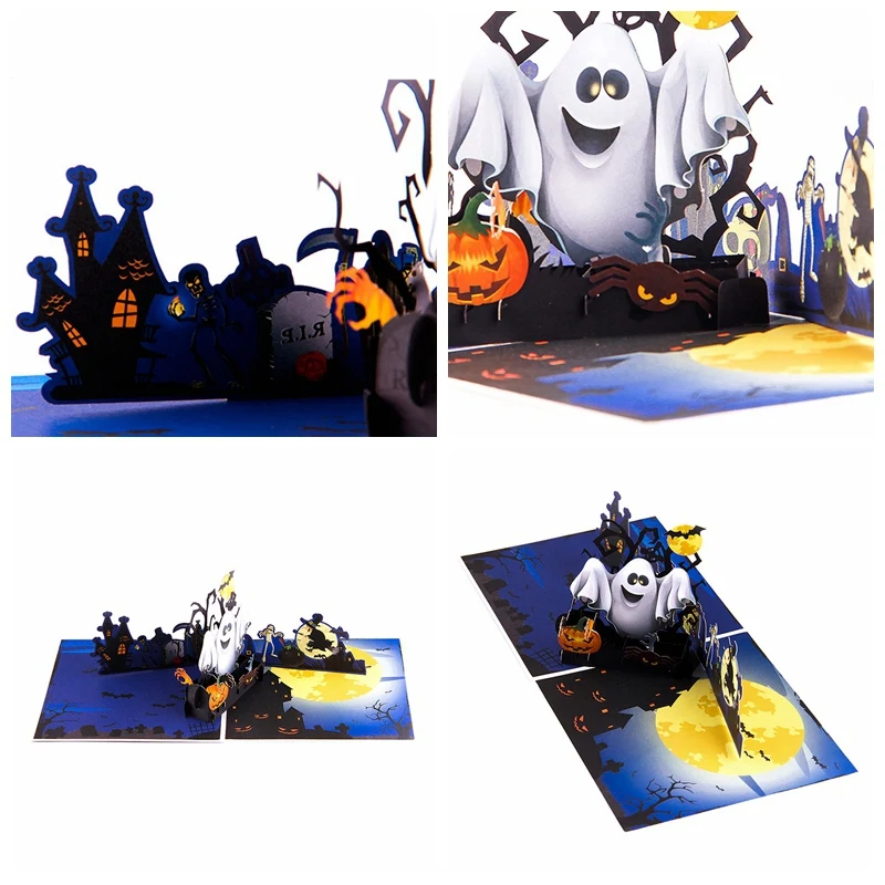  Color Printed Pumpkins and Ghosts 3D Popup Halloween Cards Trick or Treat Greeting Card Invitation  - 4000542482796