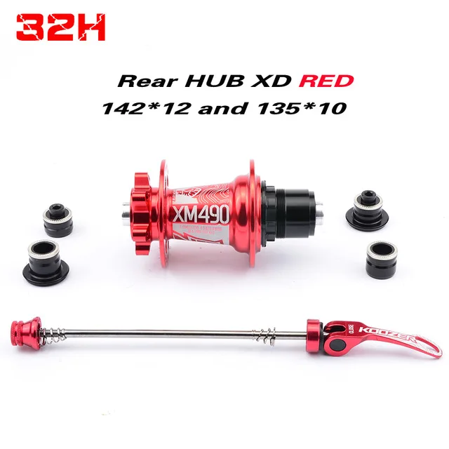 rear hub XD red 32 NEW Koozer Hubs 4 Bearing MTB Mountain Bike Hub Rear 10*135mm QR100*15 12*142mm Thru 28/32/36 Holes Disc Brake Bicycle Hub XM490 - Цвет: rear hub XD red 32