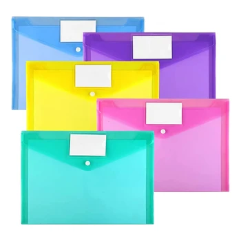 

10 Pack Document Folders with Label Pocket & Snap Button Plastic Envelopes File for School Home Work Office Organization