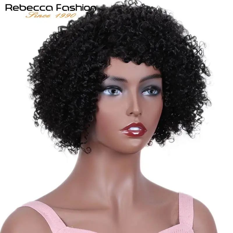 Rebecca Afro Kinky Curly Hair Peruvian Human Remy Hair Wigs Machine Made Short Human Hair Wigs For Women Nature Black Color