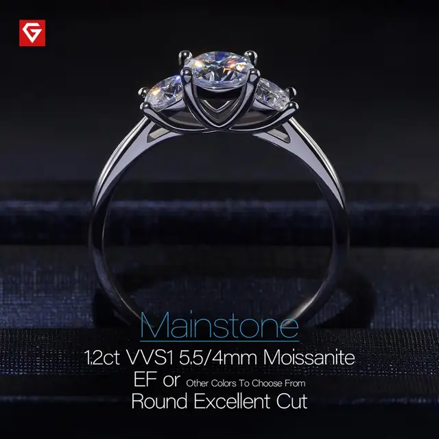 GIGAJEWE Moissanite 1.2ct 5.5mm+2X4.0mm Round Cut EF Color 925 Silver Ring Gold Multi-layer Plated Woman Girlfriend Gift 3