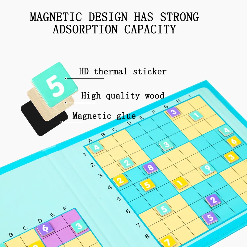 Children's digital game chess nine-square lattice Sudoku puzzle magnetically filled digital wooden puzzle children's toys 3
