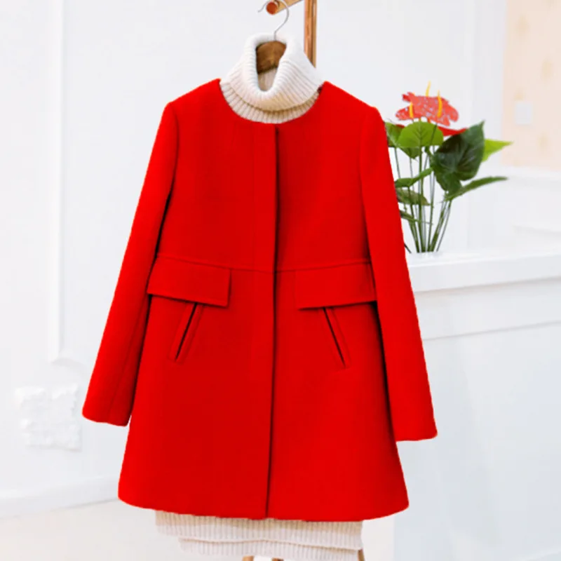 Новинка весна осень размера плюс тонкое женское элегантное Свободное пальто a-aline с длинным рукавом и круглым вырезом средней длины черное желтое корейское пальто - Цвет: red