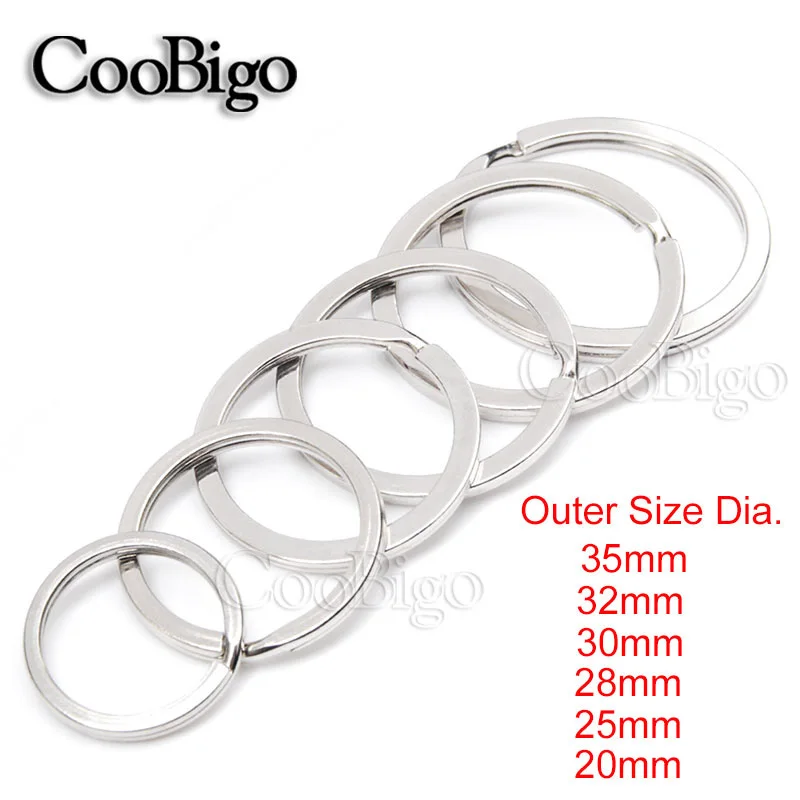 

100pcs 6 Size Plated Round 20mm~35mm Outer Diameter Flat Key Rings Key Chain Holder Split O-Rings Silver Keyfob Accessories