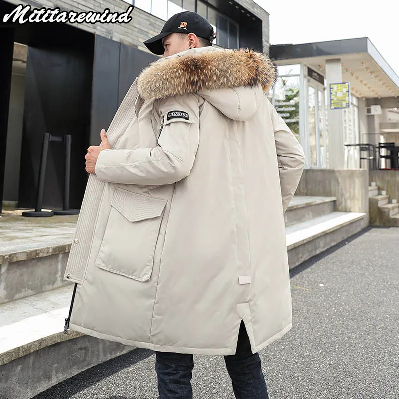 Mens Duck Down Jacket Winter White Duck Down Jackets Fur Collar Warm Clothing Overcoat