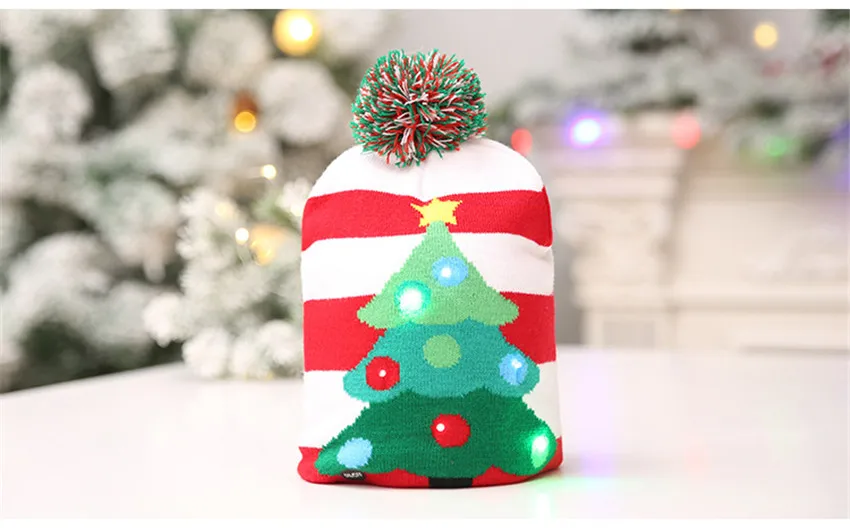 Светодиодный Рождественская шапочка уродливые Рождественский свитер Рождественская шапка; Рождество дерево с подсветкой вязаные шапки для детей на осень-зиму; для взрослых для рождественской вечеринки