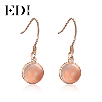 

EDI Romantic Round Natural Crystal Rose Quartz 925 Sterling Silver Drop Earrings For Women Fine Jewelry
