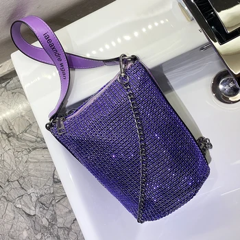 

NEW French Design Fashion Shiny Diamond Bucket Bag Handbag & Elegant Chain Shoulder Bag Crossbody Bag Width 18cm Height 20cm