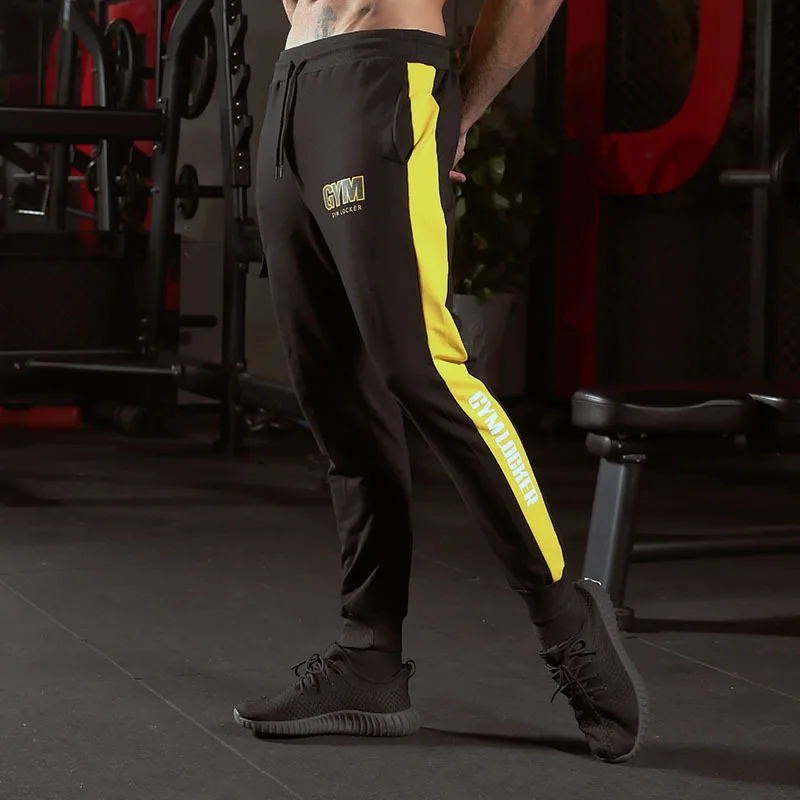 Хлопковые брюки для бега, мужские спортивные брюки-карандаш для фитнеса, обтягивающие баскетбольные тренировочные брюки для бега, тренировочные брюки для тренировки - Цвет: Black Yellow
