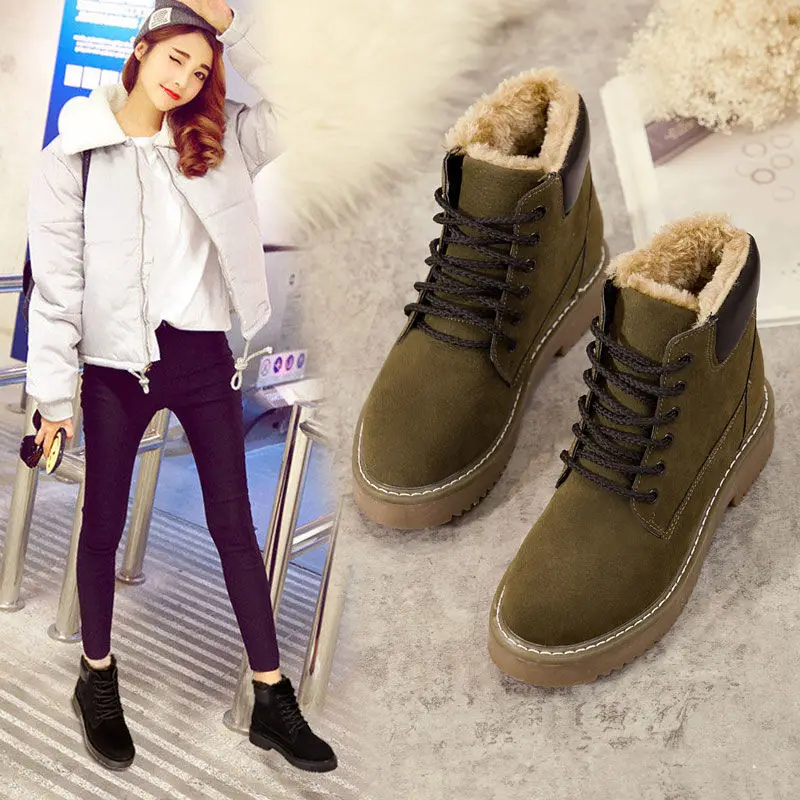 

2019 winter Korean version of the wild Martin boots British wind plus velvet warm snow boots women's flat boots short non-slip t