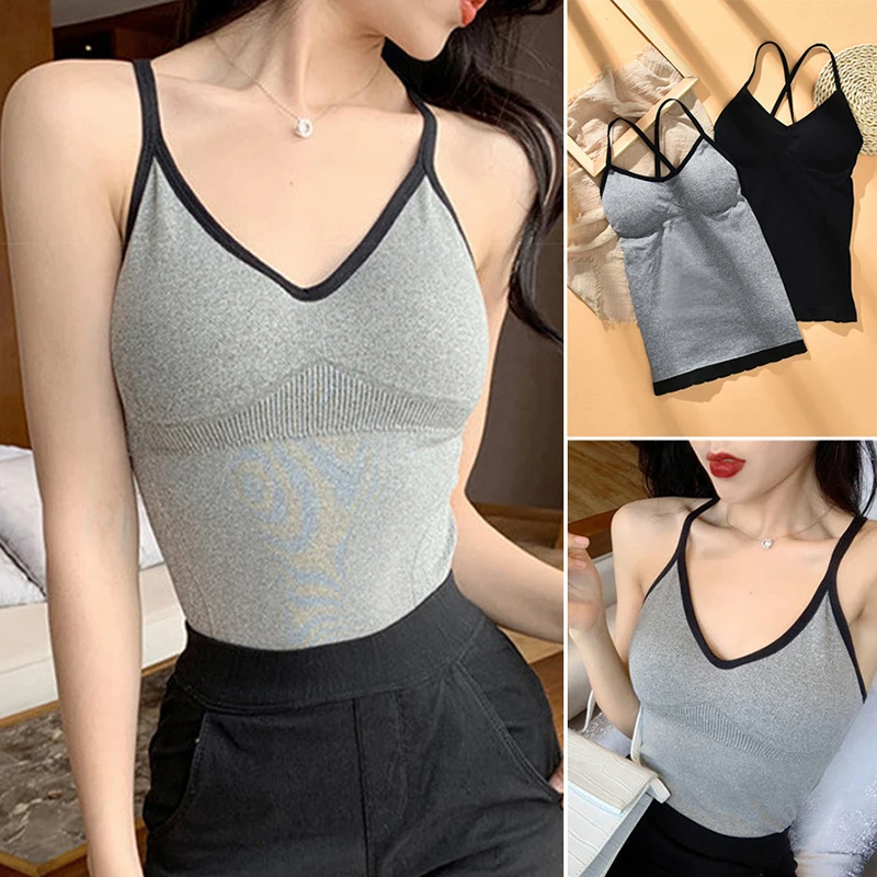 

Solid Color Sports Bra Tube Top Crossover Beauty Back Camisole Long Vest Padded Vest Wrapped Chest Anti-emptied Tube Top