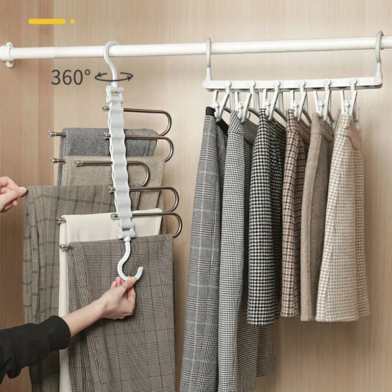 

2020 New Multifunctional Folding Pants Rack Telescopic Closet Household Multi-layer Magic Pants Clips Clothes Bag Storage Rack